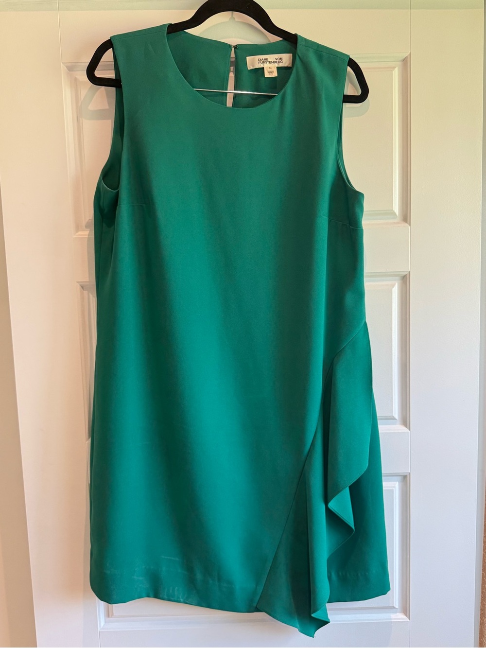 Diane Von Furstenberg Emerald Sleeveless Shift Dress with Draped Side